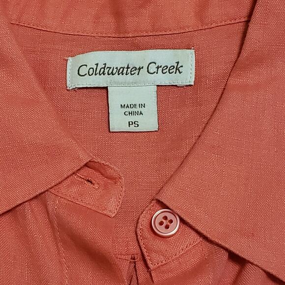 Coldwater Creek Linen Boxy Button Up Camp Shirt Coral Size Small Petite Casual - Picture 6 of 13